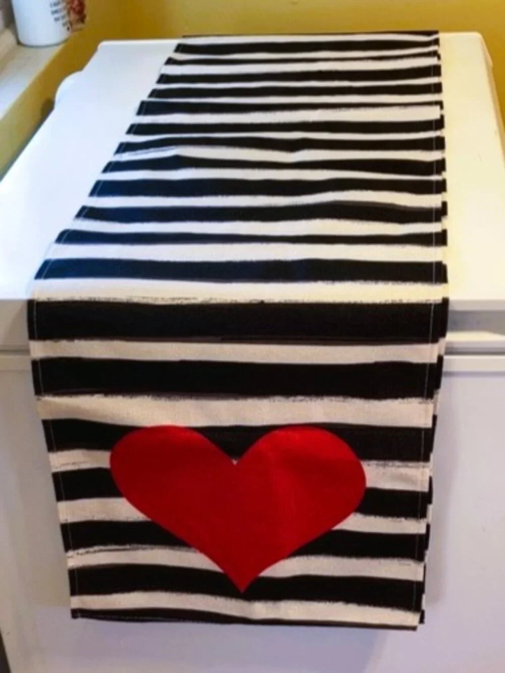 Table Runner RED HEARTS Black and White Stripes Valentines Farmhouse 108 x 13 in